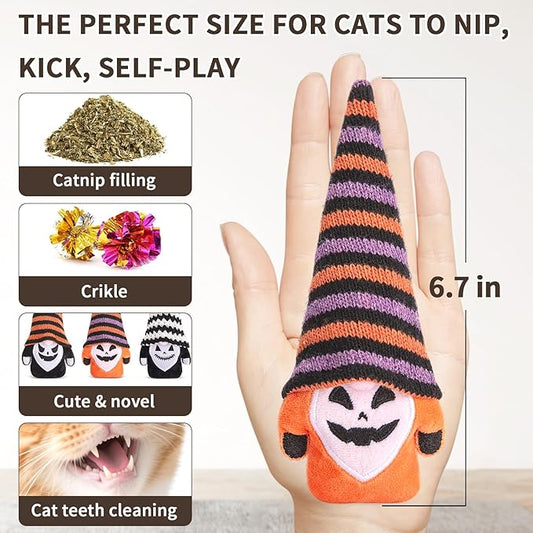 Retro Shaw Catnip Toys Gnome, Fun Cat Toys for Indoor Cats Kitty, Safe Teeth Cleaning Interactive Kitten Chew Kicker Toy for All Pet Breeds, 3 Pack
