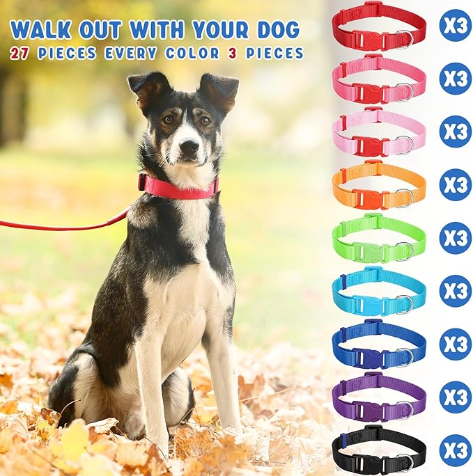 Amylove 27 Pcs Dog Collar Bulk Adjustable Nylon Puppy Collar for Small Medium Large Dogs Multiple Pet with Quick Release Buckle for PET Travel Walk Daily(Large,Cute Colors)