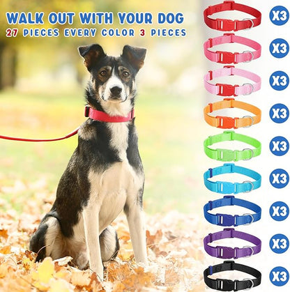 Amylove 27 Pcs Dog Collar Bulk Adjustable Nylon Puppy Collar for Small Medium Large Dogs Multiple Pet with Quick Release Buckle for PET Travel Walk Daily(Large,Cute Colors)