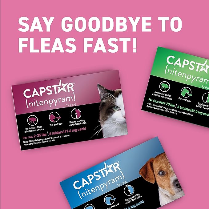 Capstar (nitenpyram) Cat Flea Treatment, Fast-Acting Oral Flea Treatment for Cats 2-25 lbs, Vet-Recommended Medication Tablets Start Killing in 30 Minutes, 6 Doses