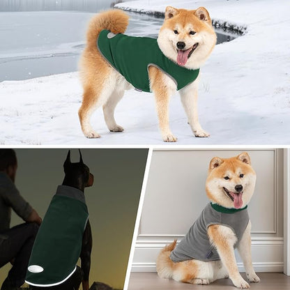 cyeollo 2 Pack Fleece Dog Sweaters for Small Dogs Reflective Doggie Vest Pullover Sweatshirt Stretchy Pet Jacket Small Dog Clothes Boy Coats Size L Green & Grey