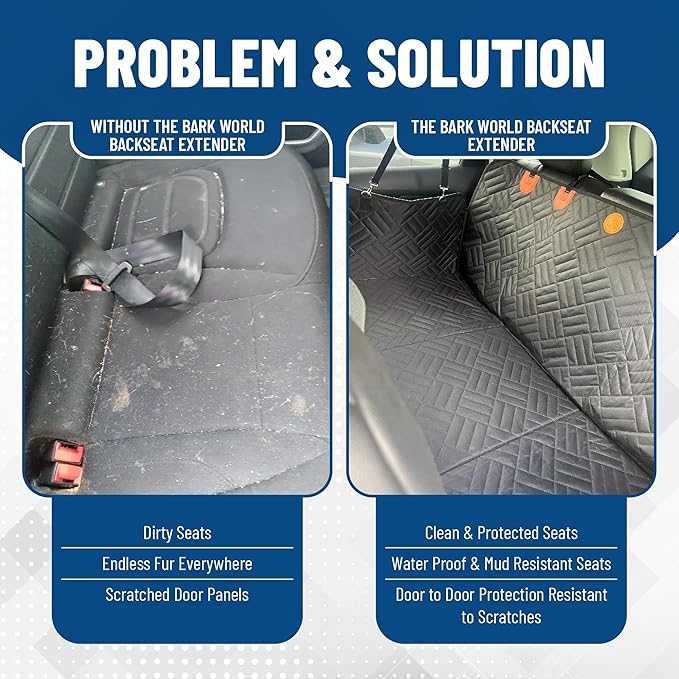 The Bark World Dog Backseat Extender with Hard Bottom – Waterproof Pet Travel Platform - Nonslip Rear Seat Cover - Car Hammock Bed for Cars SUVs & Small Trucks