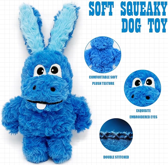 SLIWOWO Donkey Squeaky Dog Toys to Keep Them Busy, Stuffed Plush Dog Toy Birthday Gift Crinkle Pet Puppy Tug Toy for Small Medium Large Dogs(Blue)