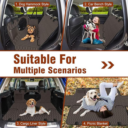 NECKORY Waterproof Dog Car Seat Cover - Scratch Proof Nonslip Back Seat Hammock with Mesh Window & Storage Pocket for SUVs/Trucks/Sedans-S, Brown/Black