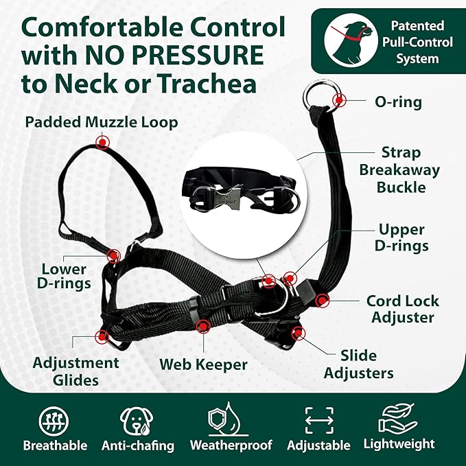 Sporn Medium Dog Head Halter for Dogs, Black Dog Stop Pulling Leash with Thick Muzzle Harness No Pull Head Collar for Dogs, Anti Pulling Collar for Comfort Face Harness