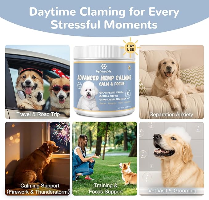 Vetriuntrix Calming Chews for Dogs with Natural Plant Extracts for Fireworks, Storms, Thunder, Barking, Separation, 200 Count