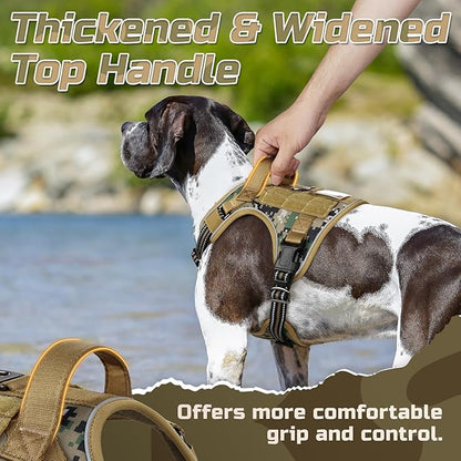 rabbitgoo Tactical Dog Harness Medium Sized Dog, No Pull Military Service Vest with Handle & Molle, Easy Control for Training Walking, Adjustable Reflective Straps, Brown camo, M