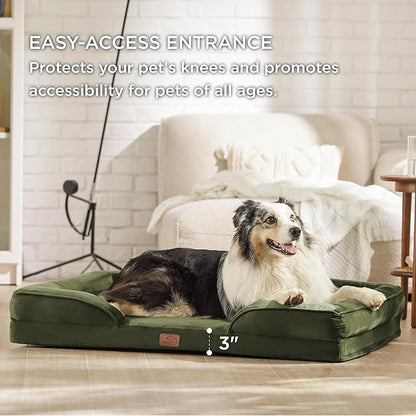 Bedsure XL Orthopedic Dog Bed for Extra Large Dogs - Washable XLarge Dog Cat Bed Waterproof, Comfort Dogs Couch Sofa with Washable Removable Cover, Pet Bed with Nonskid Bottom, Moss Green, 42"