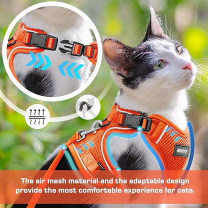 Cat Harness and Leash for Walking Escape Proof Soft Adjustable Cat Leash Breathable Comfortable Vest Easy to Wear Kitten Harness for Outdoor Travel, Orange, XS
