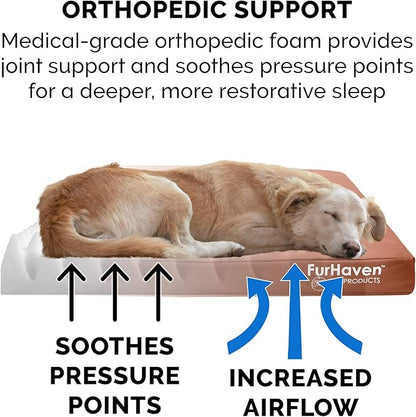 Furhaven Water-Resistant Orthopedic Dog Bed for Large/Medium Dogs w/ Removable Washable Cover, For Dogs Up to 55 lbs - Indoor/Outdoor Logo Print Oxford Polycanvas Mattress - Chestnut, Large