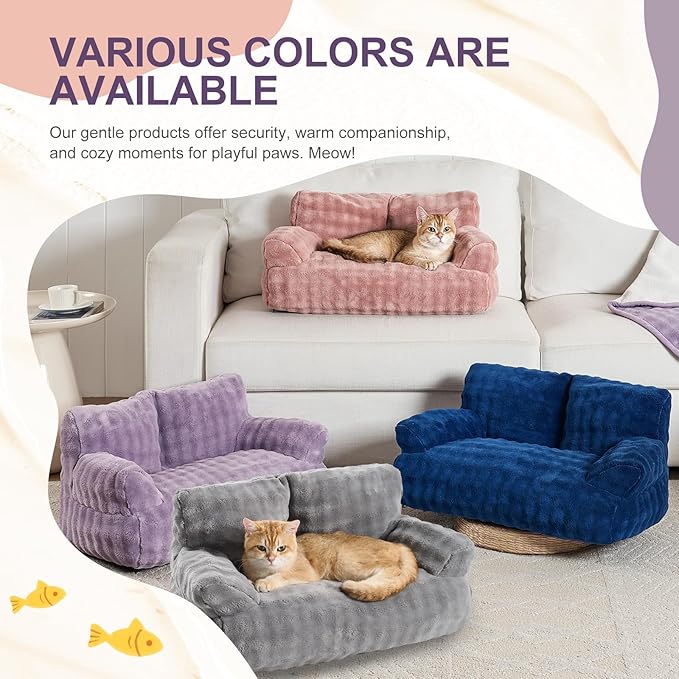 Yaning Cat Couch Bed, Cute Soft Pet Sofa for Indoor Cats Kittens Puppies with Removable Washable Cover, 26"x15", Dusty Purple