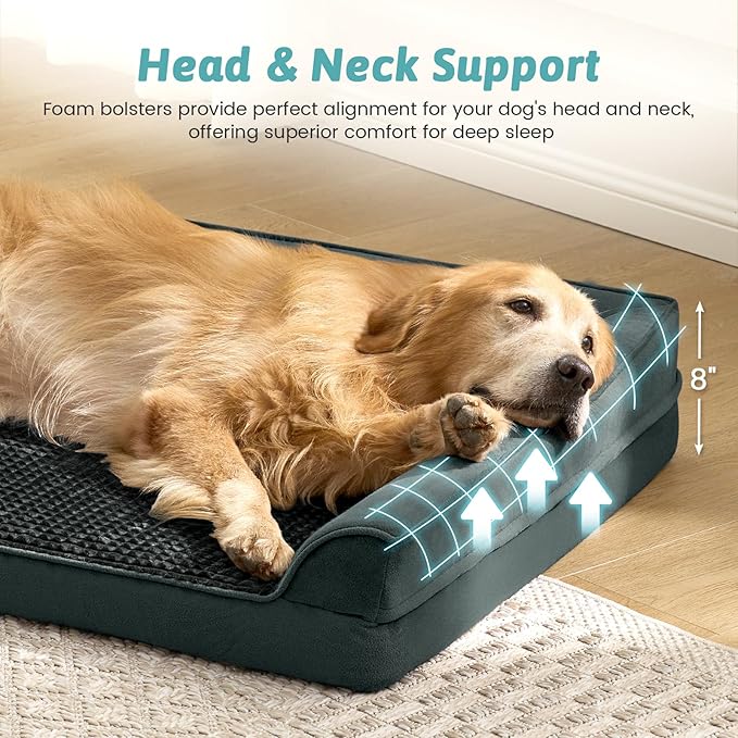 COZY KISS Dog Beds for Extra Large Dog, XXL Bolster Pet Couch with Waterproof Lining, Egg Crate Foam Sofa for Pets Up to 150 lbs, U-Shaped, 48x35x8 inch, Black