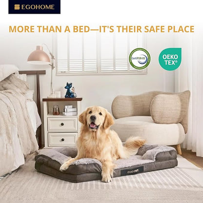 EGOHOME Durable Orthopedic Dog Bed for Large Dogs,Memory Foam Pet Bed with Sides, Non-Slip and Egg-Crate Charcoal Foam Dog Couch Bed with Waterproof Liner&Washable Removable Cover, Grey,41x27x6.5 Inch