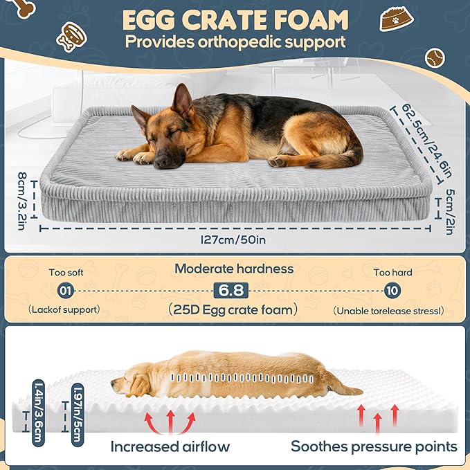 Dog Car Bed, Non-Slip Backseat Extender Pet Mat, Removable Washable Dog Bed for SUVs, Sedans & Trucks, Anti-Slip Travel Bed for Dogs, Easy Clean & Scratch-Proof & Comfort Light Gray (50"L×24.6"W×2"H))