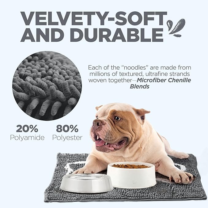Soggy Doggy Slopmat - Gray/Light Gray Bone - 18” x 24″ - Water Absorbing Door Mat for Muddy Paws and Food/Water Bowls - Microfiber Chenille Small Doormat - Machine Washable
