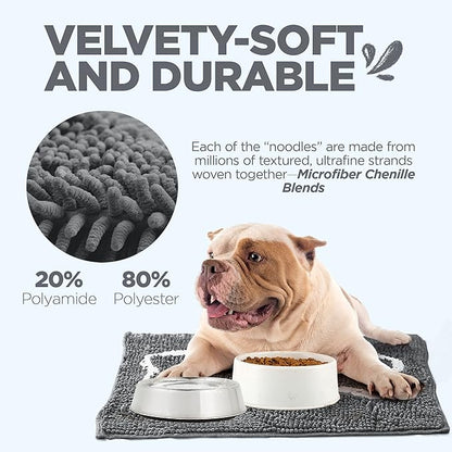Soggy Doggy Slopmat - Gray/Light Gray Bone - 18” x 24″ - Water Absorbing Door Mat for Muddy Paws and Food/Water Bowls - Microfiber Chenille Small Doormat - Machine Washable