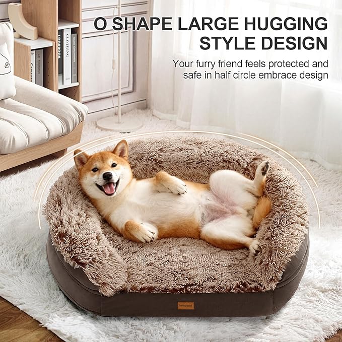iweepet Orthopedic Dog Beds for Extra Large Dogs, 44" x32.6" x7.6" Supportive Dog Sofa Bed with 28D Egg-Crate Foam, Removable Washable Cover, Waterproof Lining, for Puppy,Senior,Sick,Brown