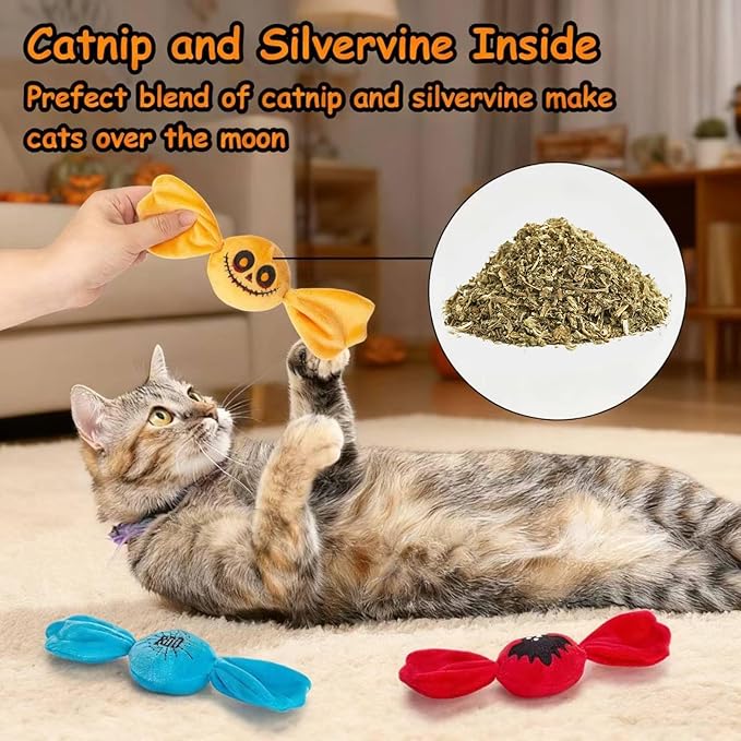 Retro Shaw Cat Toys,Kitty Bundle Candy Catnip Toys with Crinkle Sound Inside,3PCS Sweet Treats Cat Toy, Trick or Treat for Kitten Toys,Interactive Indoor Kitty Kicker for All Breeds