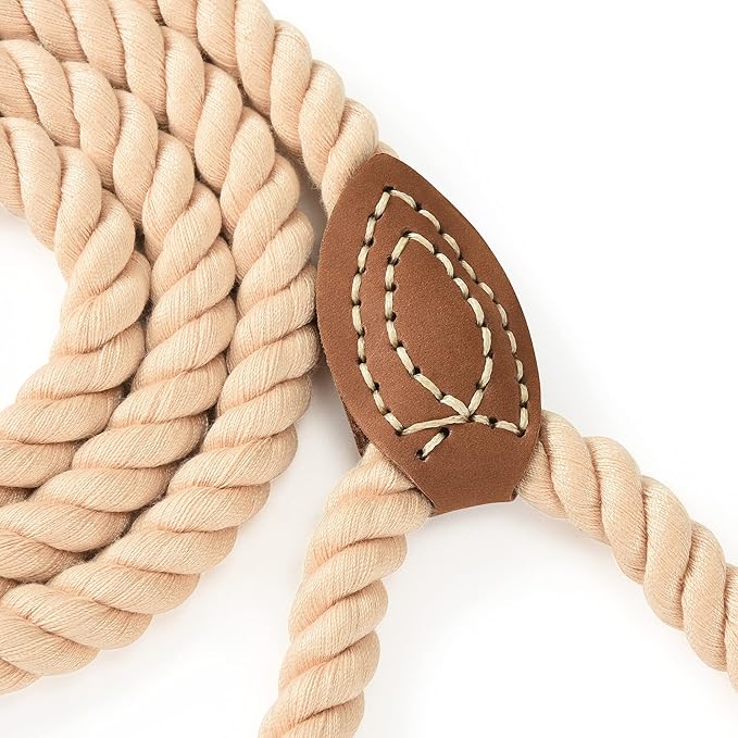 Mile High Life Dog Leash, Braided Cotton Rope Leashes with Leather Tip - Heavy Duty Metal Clasp, 4FT, 1/2" Thick - Wedding, Walking & Training Leash for Small Medium Large Dogs (Light Brown)