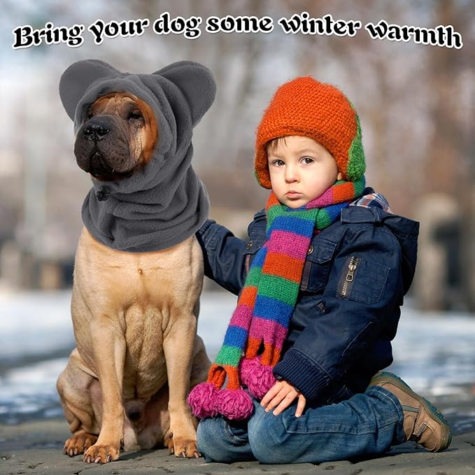 Clysee Winter Dog Hats Quiet Ears for Dogs Ear Muffs Pet Neck Warmer Scarf Hoodie Noise Protection Cover Beanie Head Wrap Costume for Pet Dog Cats(Grey,S)