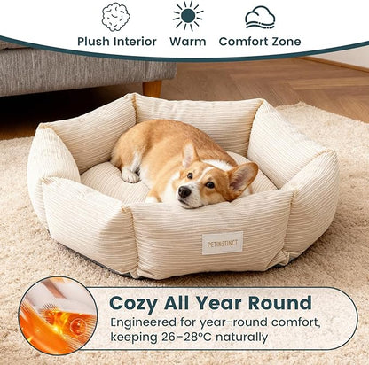Petinstinct Medium Dog Bed, 30 Inch Washable Corduroy Dog Bed with Removable Cover & Anti-Slip Bottom, Durable Comfort for Medium to Large Dogs up to 45 lbs (Gray)