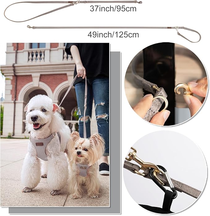 Puppytie No Pull XXS Puppy Harness with Multifunction Dog Leash,Soft Adjustable No Choke Escape Proof Pet Harness Vest,Silver Grey,XXS