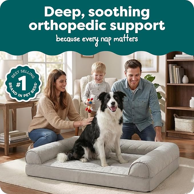 Furhaven Orthopedic Dog Bed for Large/Medium Dogs w/ Removable Bolsters & Washable Cover, For Dogs Up to 55 lbs - (Quilted) Silver Gray, Large