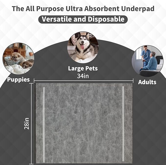 Charcoal Infused Pee Pads for Dogs 30 Count XL 6 Layer Puppy Pads with Odor Control, 28"x34" Training Underpads for Dogs, Cats, and Pets, Extra Large Wee Wee Floor and Furniture Protectors