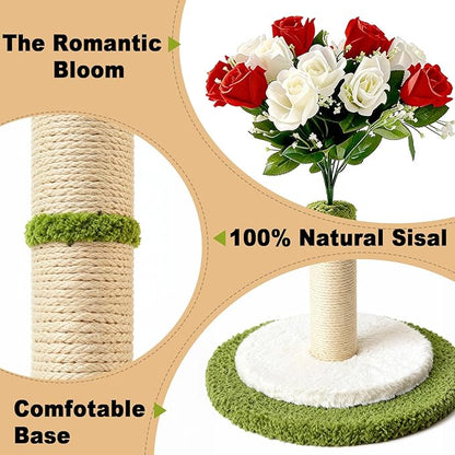 CWV Rose Flower Cat Scratching Post, Tall Cat Scratcher for Indoor Cats | Aesthetic Floral Decorative Scratching Post for Adult Cats & Kittens, S
