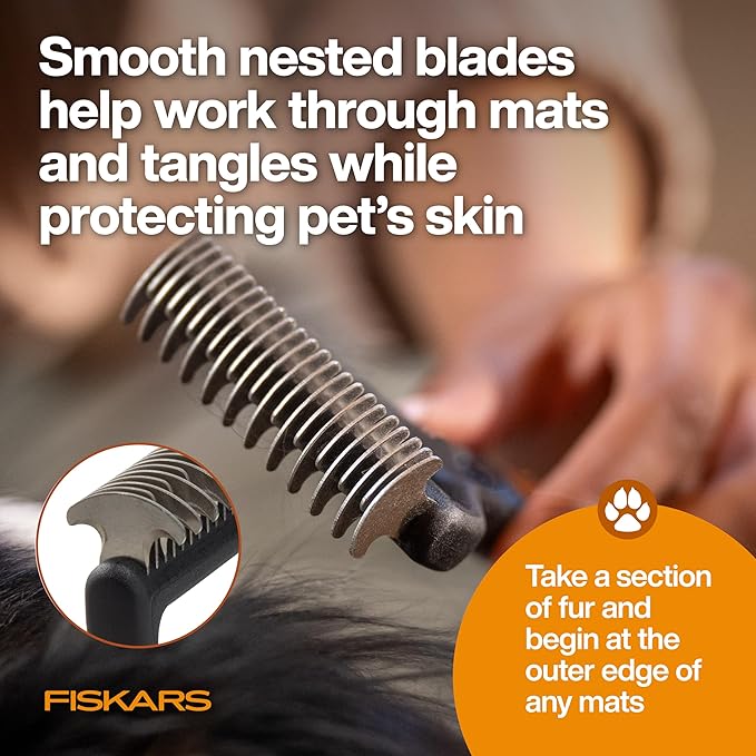 Fiskars Pet, Cat and Dog Brush, Fine Bristles & SoftGrip Handle for Gentle Grooming and Deshedding, Cat and Dog Supplies, Orange/Black
