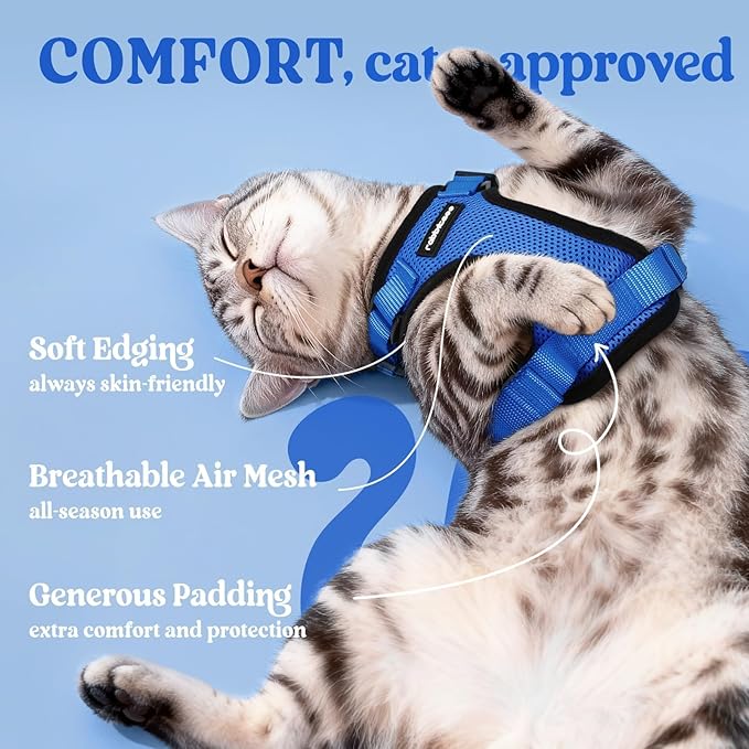 rabbitgoo Cat Harness and Leash for Walking, Escape Proof Soft Adjustable Vest Harnesses for Cats, Easy Control Breathable Reflective Strips Jacket, Navy Blue, S