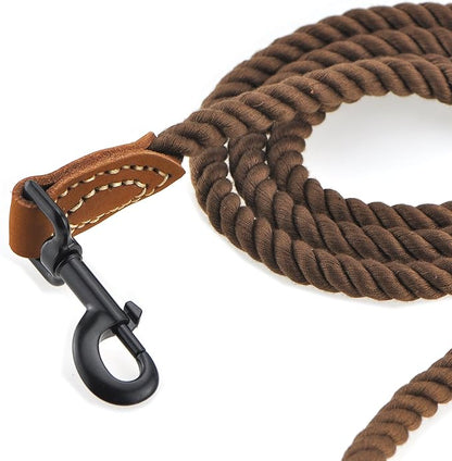 Mile High Life Dog Leash, Braided Cotton Rope Leashes with Leather Tip - Heavy Duty Metal Clasp, 4FT, 1/2" Thick - Wedding, Walking & Training Leash for Small Medium Large Dogs (Dark Brown)