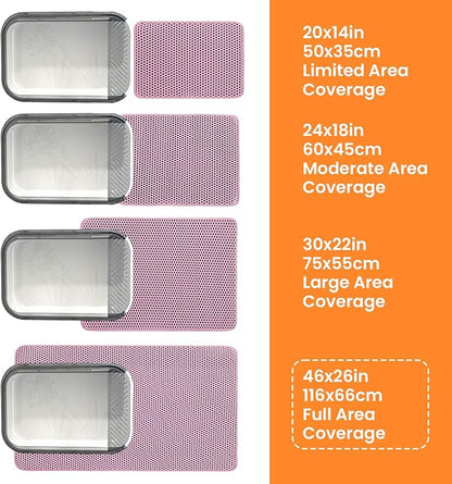 Petinstinct Jumbo Cat Litter Mat, 46x26 Inches Double Layer Honeycomb Litter Trapping Mat, Non Slip Waterproof Urine Proof Extra Large Cat Litter Box Mat, Kitten Supplies and Essentials, XXL, Pink