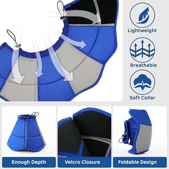 SUNFURA Dog Cone - Soft Cone for Dogs to Stop Licking, Pet E-Collar Alternative After Surgery, Adjustable Pet Recovery Collar for Wound Healing, Blue Medium