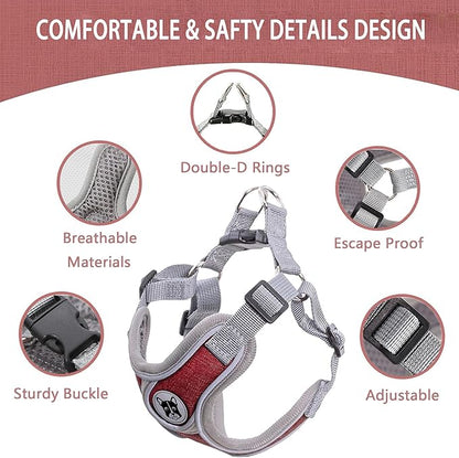 Small Dog Harness and Leash Set,No Pull Adjustable Step in Soft Mesh Vest Harness,Easy Walk Reflective Pet Harness with Padded Handle for Walking Training Small Medium Large Dogs and Cats (Red, S)
