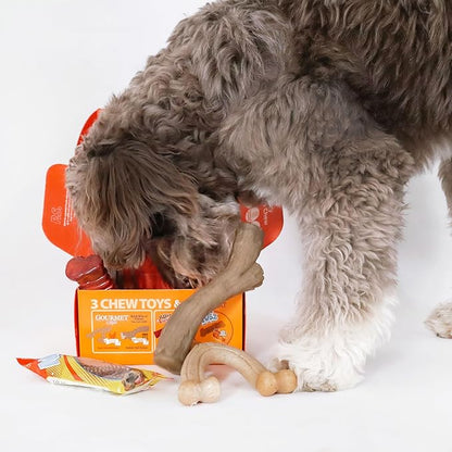 Nylabone Dog Gift Box, Includes 3 Strong Chew Toys and 1 Natural Treat, Gifts for Dogs, Large - Up to 50 lbs, 4 Pack