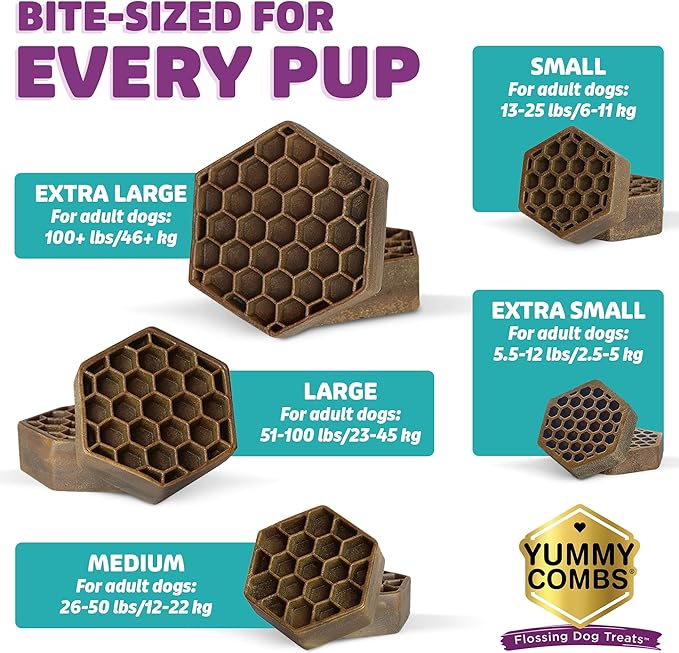 Yummy Combs Dog Dental Treats – Vet VOHC Approved, Removes Tartar & Cleans Teeth – Yummy High Protein Chicken Treat for Extra Large Dogs (Mini Pack, 4 Count)