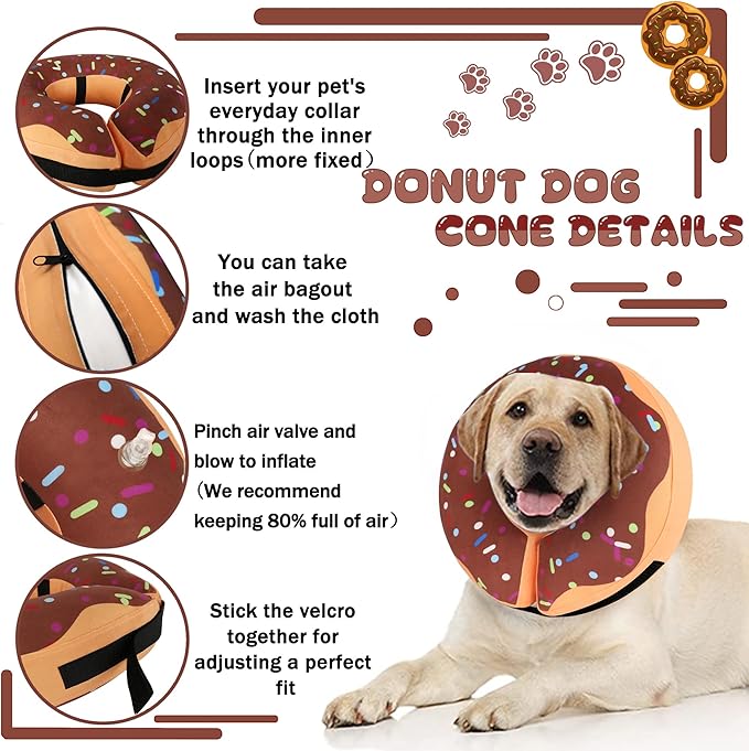 Recovery Donut Collar for Dogs & Cat,Inflatable Dog Cone Collar Alternative After Surgery,Soft Dog Cone for Large Medium Small Pet, Adjustable Pet Neck Donut(Brown,X-Large)