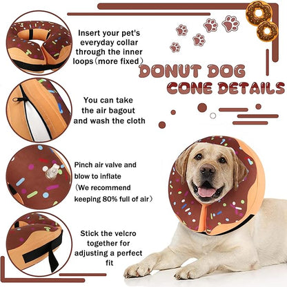 Recovery Donut Collar for Dogs & Cat,Inflatable Dog Cone Collar Alternative After Surgery,Soft Dog Cone for Large Medium Small Pet, Adjustable Pet Neck Donut(Brown,X-Large)