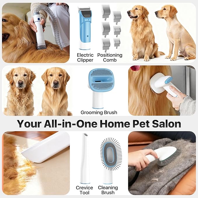 Dog Grooming Kit with Vacuum, 15000Pa Pet Hair Clipper and Shedding Brush, 50dB Low Noise, 2L Capacity, White