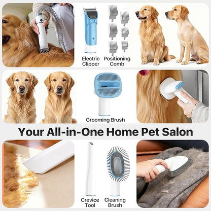 Dog Grooming Kit with Vacuum, 15000Pa Pet Hair Clipper and Shedding Brush, 50dB Low Noise, 2L Capacity, White