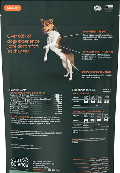 VetriScience Extra Strength Healthy Hip & Joint Chews, GlycoFlex 3, Glucosamine, Green-Lipped Mussel, Joint Support Supplement for Dogs, Promote Mobility & Soothe Joint Discomfort, Chicken, 120 Count