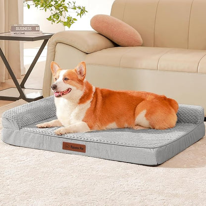 Rainmr Orthopedic Dog Bed Medium Size Dog, Memory Foam Dogs Bed for Medium Dogs, Washable Removable Cover, Nonskid Bottom, Waterproof, for Indoor, Outdoor, Crate ＆ Car Use, 35x23x6 Inches, Light Grey