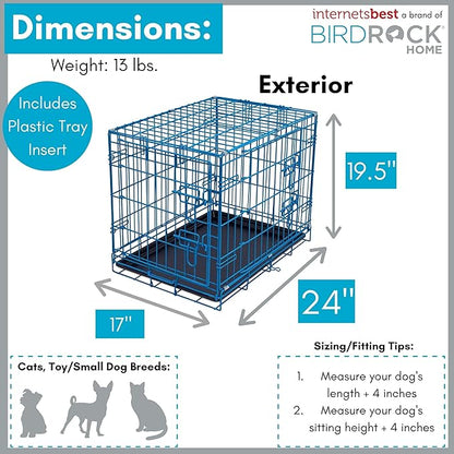 Internet's Best Double Door Steel Crates Collapsible and Foldable Wire Dog Kennel, 24 Inch (Small), Blue