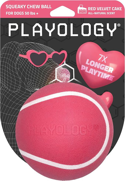 Playology Dog Toys | Squeaky Chew Ball - Bouncy Durable Floating Fetch Ball for Dogs | Jumbo Red Velvet Cake Limited Edition Valentine's Toy - Easy to Clean and Made from Non Toxic Materials