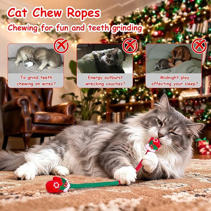 Retro Shaw Catnip Toys, Kitty Xmas Bundle Cat Toys Chew Ropes 3PCS, Catnip Kitten Toys for Indoor Cats Kitty, Safe Kitten Teething Chew Toy Cat Nip Kicker String