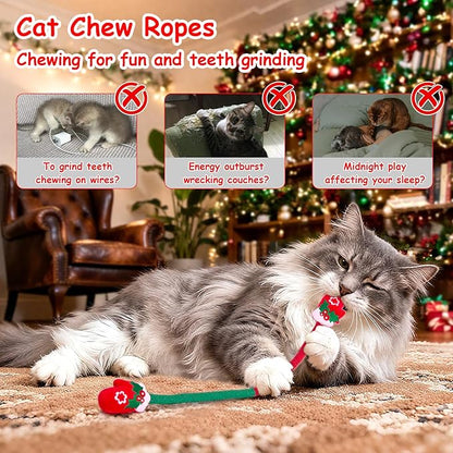 Retro Shaw Catnip Toys, Kitty Xmas Bundle Cat Toys Chew Ropes 3PCS, Catnip Kitten Toys for Indoor Cats Kitty, Safe Kitten Teething Chew Toy Cat Nip Kicker String