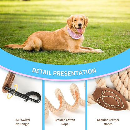 Mile High Life Short Dog Leash, Braided Cotton Rope Leashes with Leather Tip - Heavy Duty Metal Clasp, 18IN, 1/2" Thick - Wedding, Walking & Training Leash for Medium Large Dogs