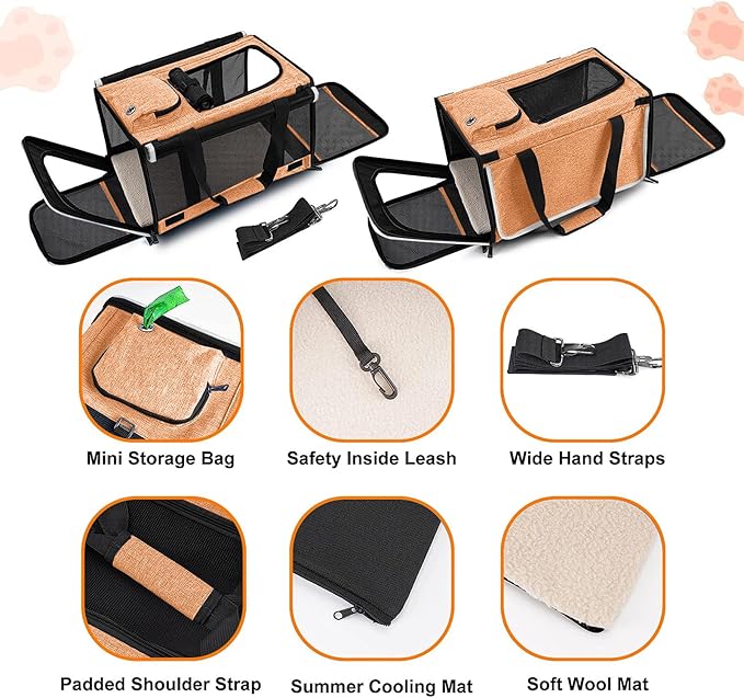 GAPZER Dog Carry Bag for Puppy Pet Soft-Shell Portable Kennel Crate for 0-15 lbs Foldable Pomeranian Travel Cage Tea Cup Yorkie Carrier Purse Indoor Carrying Case Cat Supply Melon Tiny Dog Melon