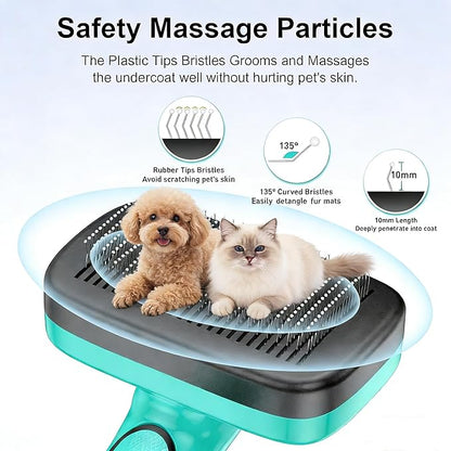 WOPQAEM Self Cleaning Slicker Brush for Dog, Cat, Skin Friendly Shedding & Grooming Tool for Long and Short Haired Pets, Easy Clean Retractable Bristles, Green